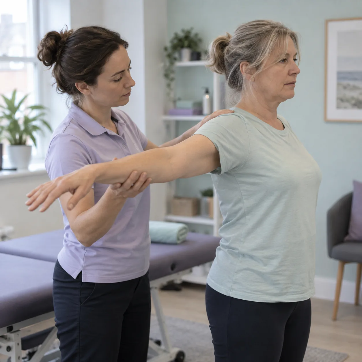 Illustration representing physiotherapy after breast cancer treatment to restore mobility and reduce pain